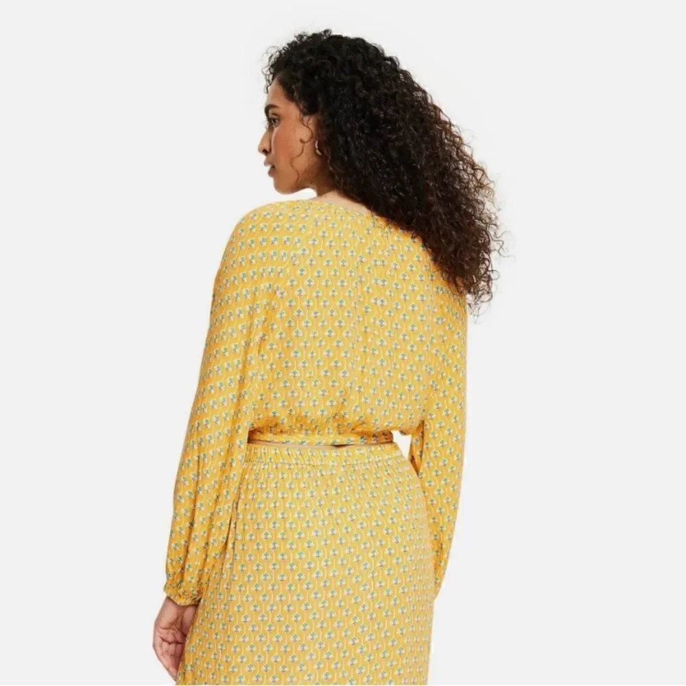 Rhode By Target Women's Dainty Lotus Print Wrap Top Yellow/Turquoise Size XXL